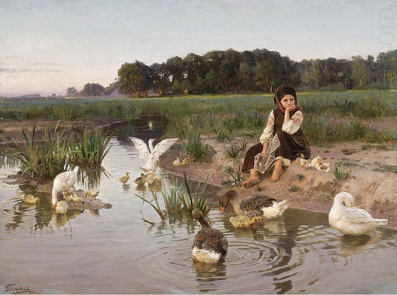 Nikolas Kornilievich Bodarevsky Ukrainian Girl Tending Geese china oil painting image